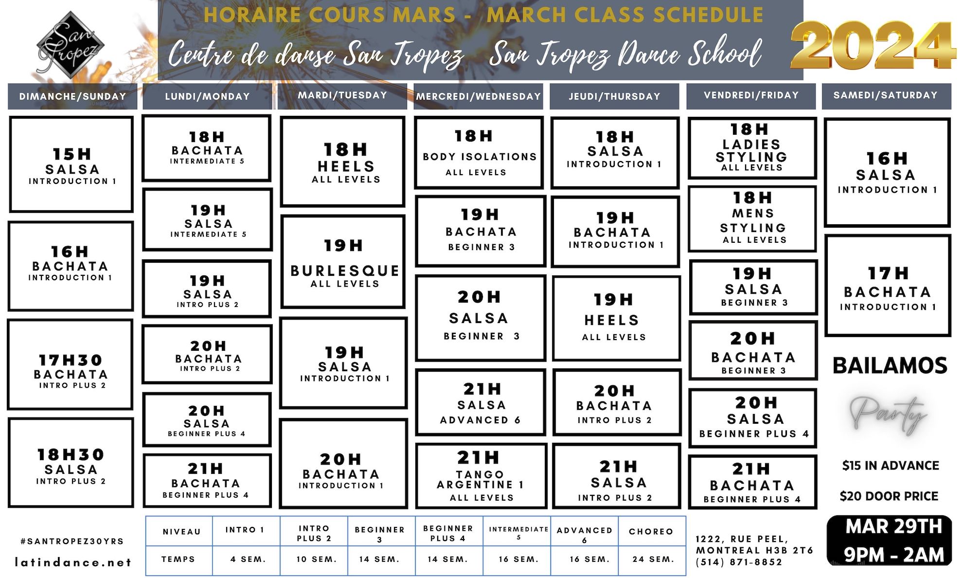 Monthly Schedule San Tropez 2024 - March 2024 Schedule