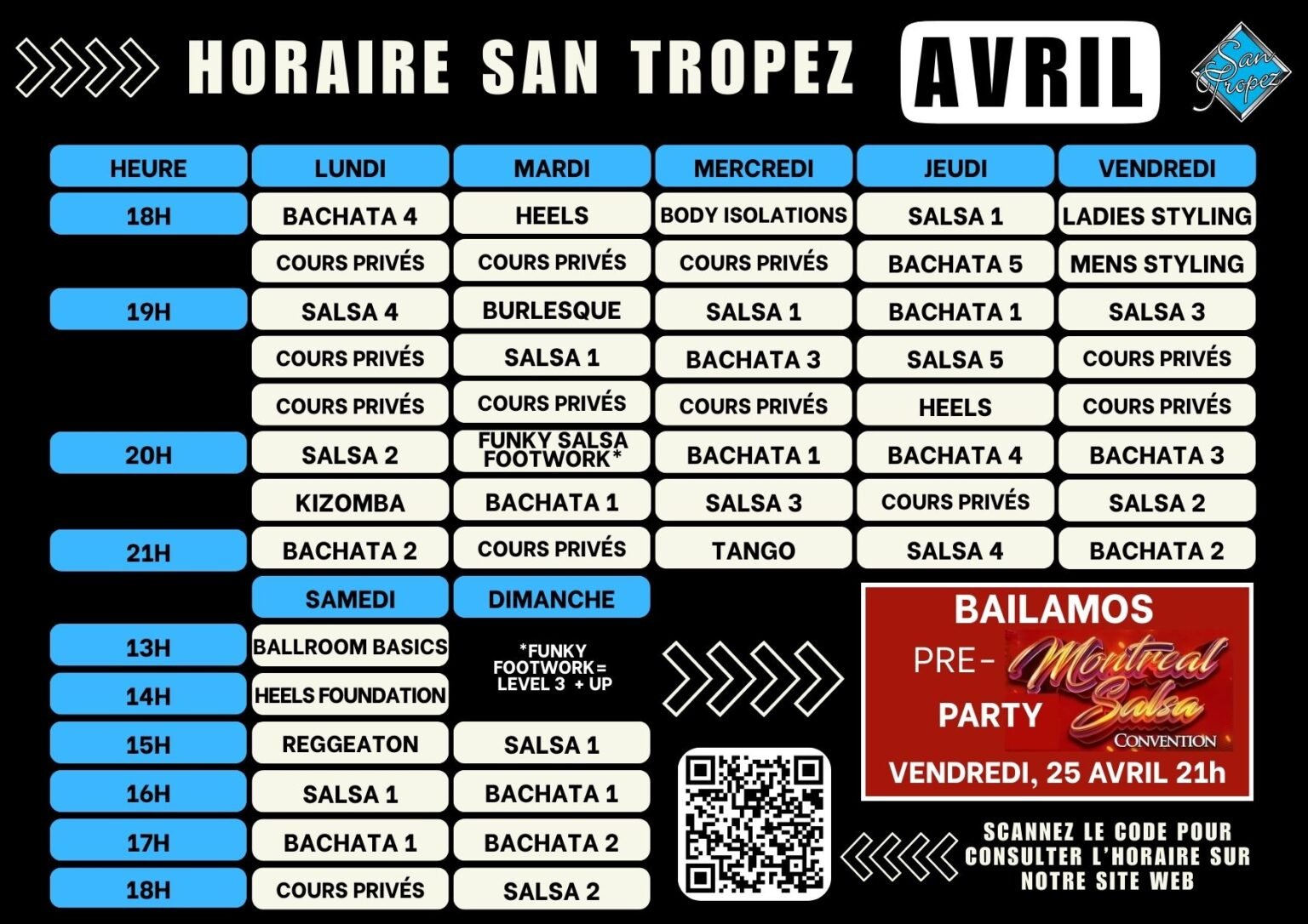 Horaire Avril cours de groupe