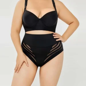 Black tummy control shapewear panties, front view high waist