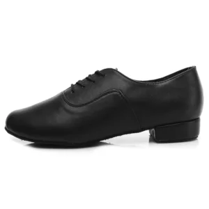 Men’s Latin dance shoes, black matte, side view lace-up