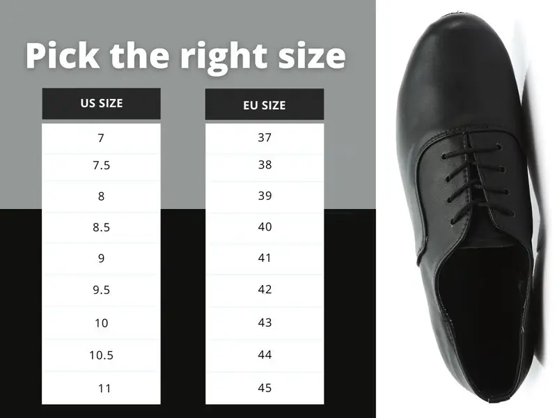Men’s Latin dance shoes size chart (US to EU)